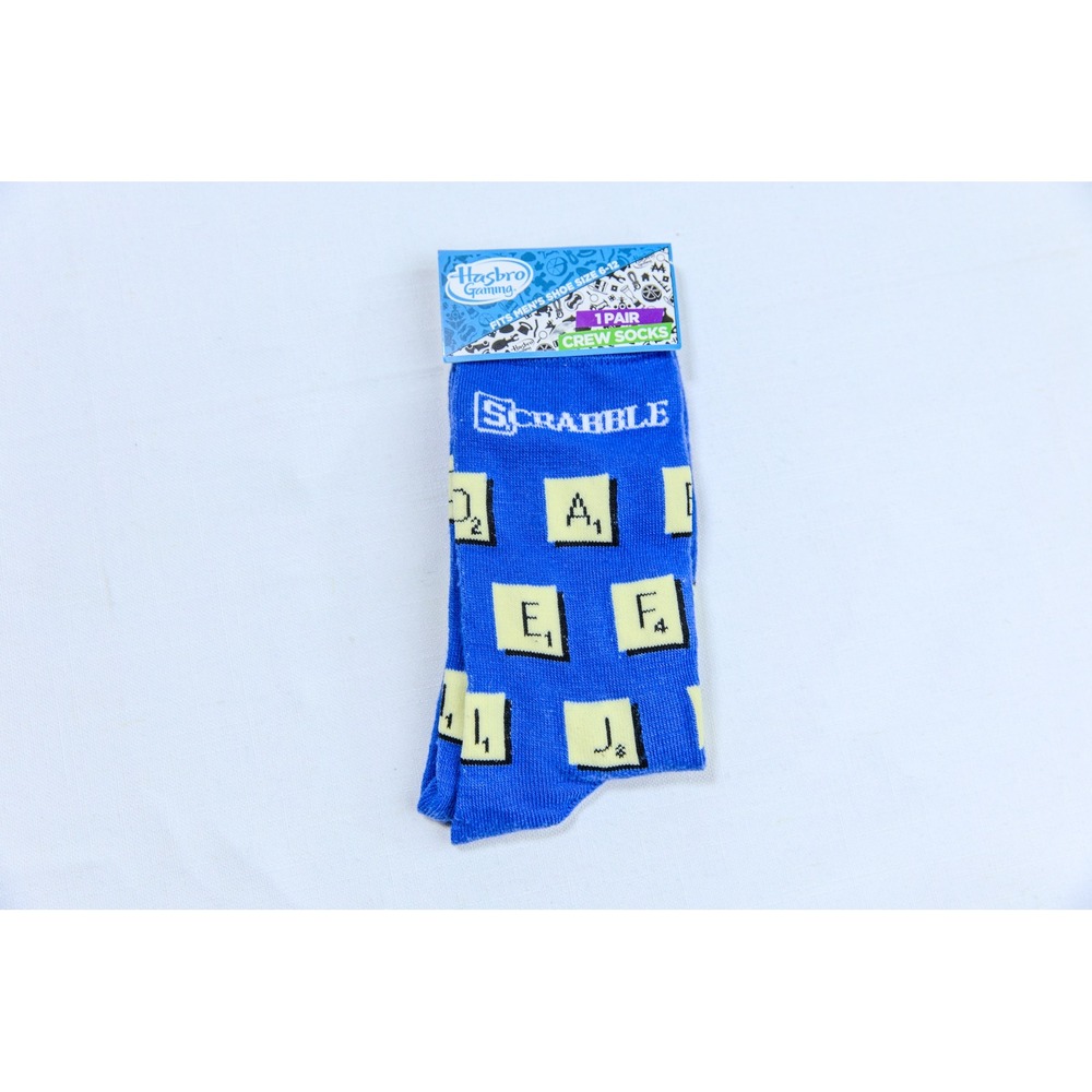 Hasbro Gaming Scrabble Mens Crew Socks Blue Board Game Novelty Size 6-12 NWT